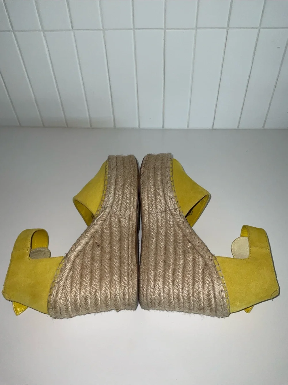 Marc Fisher Yellow Suede Espadrille Wedge Sandals